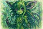'Made in Abyss' monster girl anime, green and purple colors, watercolor expressionist, dreamlike