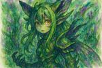 'Made in Abyss' monster girl anime, green and purple colors, watercolor expressionist, dreamlike